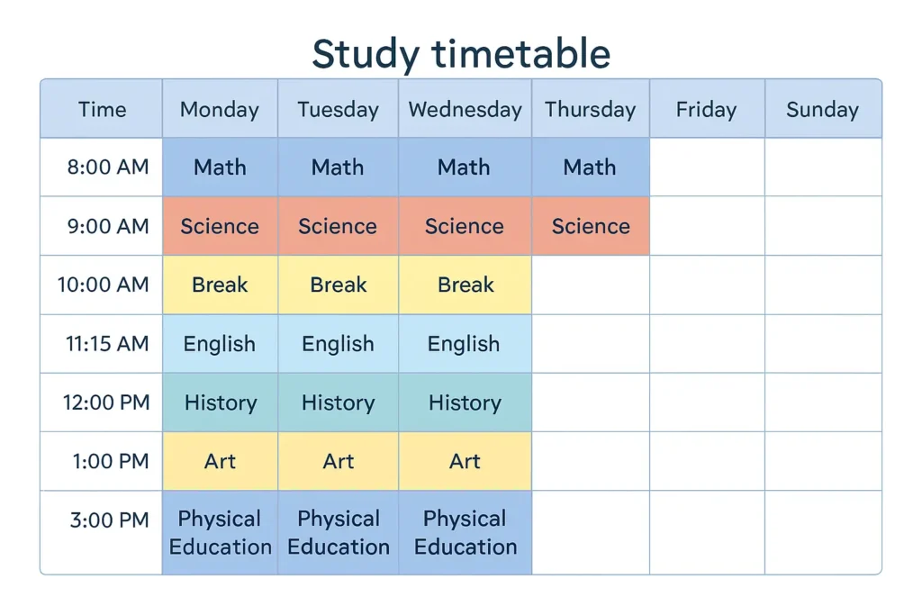 top AI tools for students study timetable example