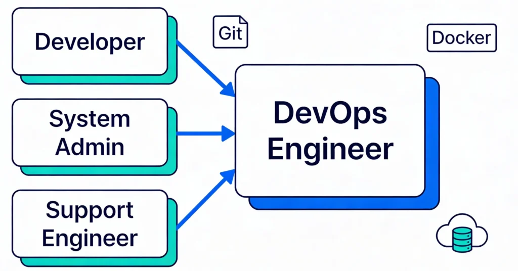 Career-paths-from-developer-system-admin-and-support-engineer-converging-into-a-DevOps-engineer-role.