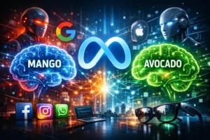 Meta’s 2026 AI plan showing Mango and Avocado AI models in a futuristic AI war concept