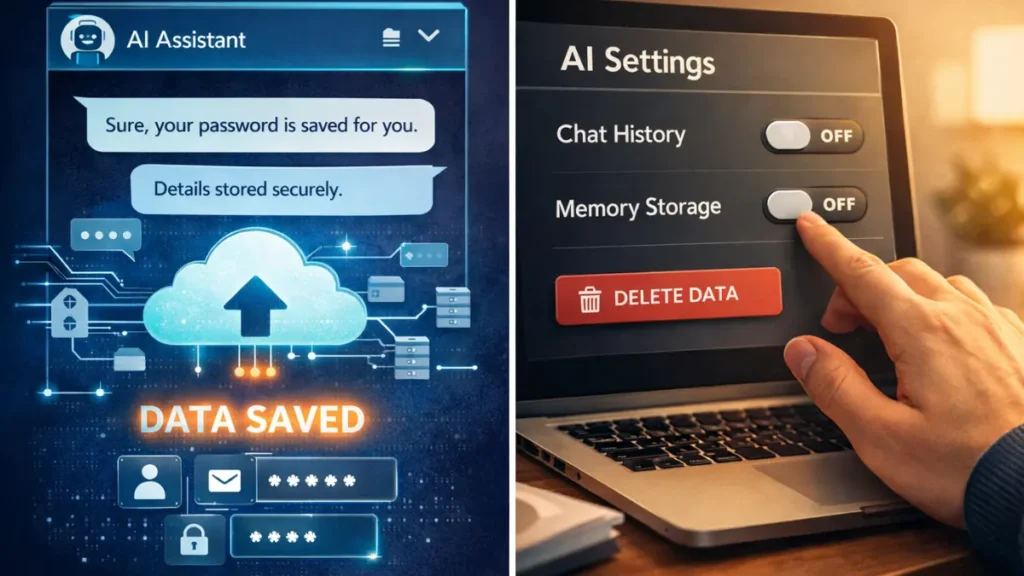 AI chat assistant saving user data on the cloud compared with a user disabling chat history and memory settings for better privacy