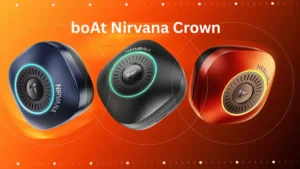boAt Nirvana Crown TWS earbuds with charging case featuring rotating crown control and premium design