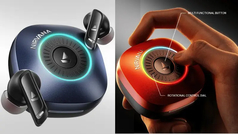 boAt Nirvana Crown charging case with SONIC ARC rotating crown and RGB LED design