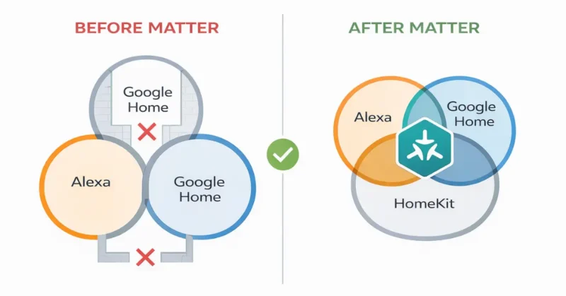 What is Matter protocol — how it connects Alexa Google Home and Apple HomeKit in one smart home system
