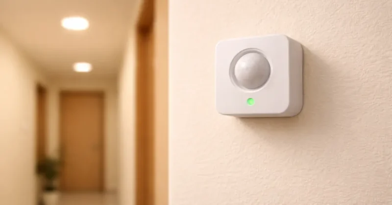 TP-Link Tapo T100 motion sensor installed on
wall in Indian home — smart home automation
for beginners India