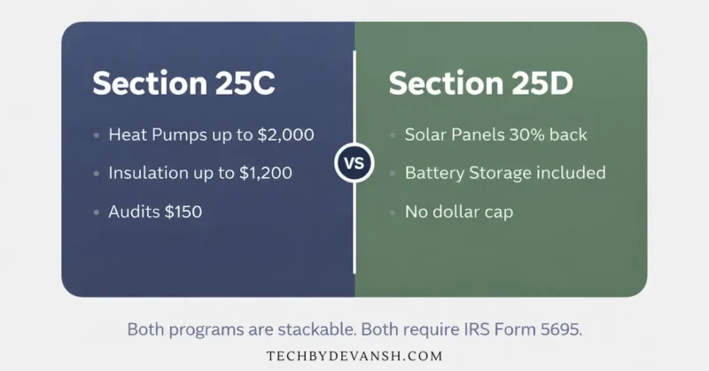 25C energy efficient home improvement credit vs residential clean energy credit comparison 2026