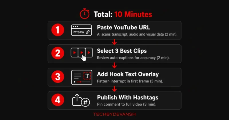 Step by step AI repurposing workflow to create viral YouTube Shorts in 10 minutes