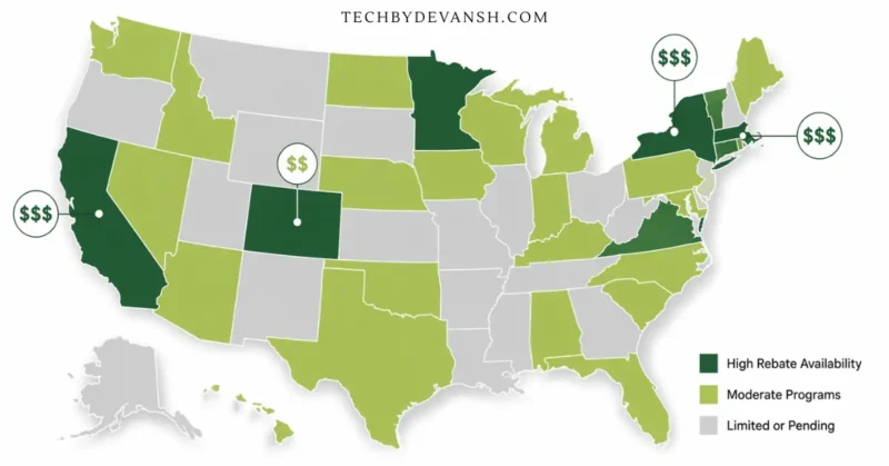 US state smart home energy rebate programs map 2026