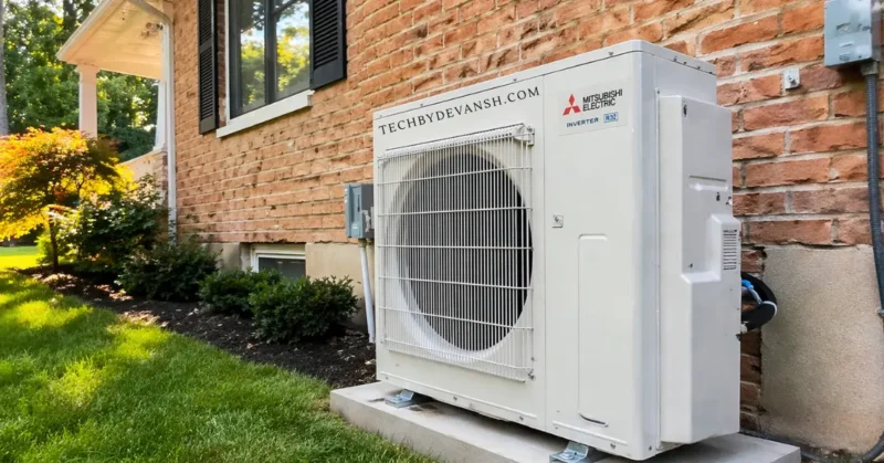 ENERGY STAR certified heat pump installed outside American home