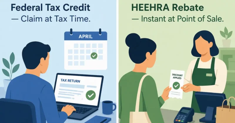 federal tax credit vs HEEHRA upfront rebate comparison for smart home
