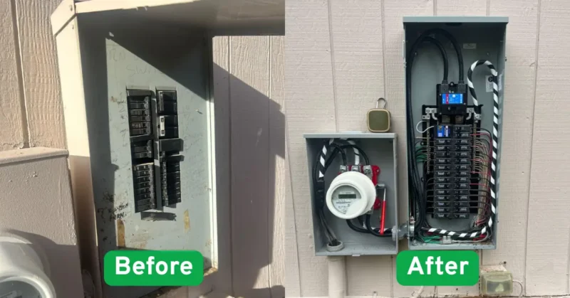 old breaker box replaced with smart electric panel upgrade