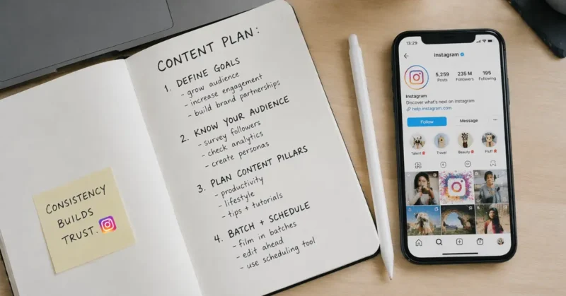 Content creator following a step-by-step AI workflow to create viral Instagram Reels