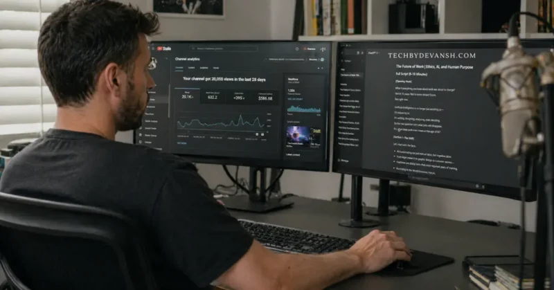 YouTube creator using Subscribr AI script tool to analyze channel data and generate video scripts