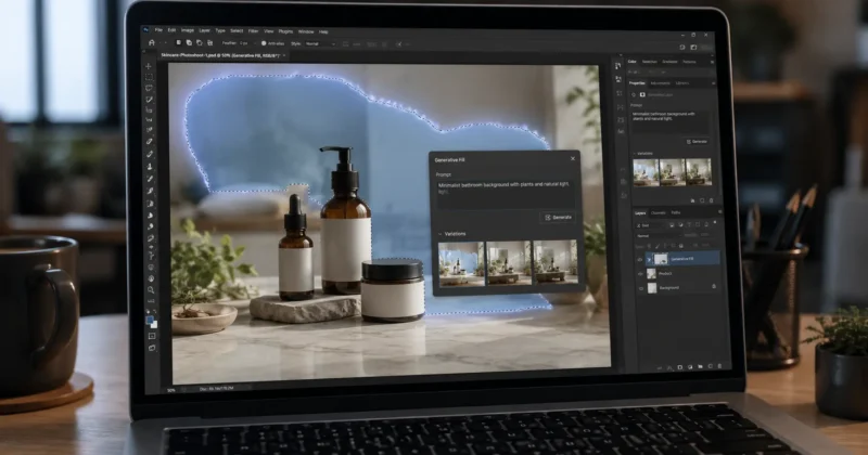 Adobe Firefly 4 generative fill feature inside Photoshop — commercial AI image generation for designers