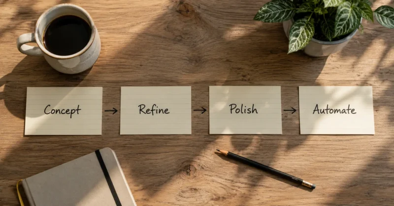 4-stage AI image generation workflow for content creators — concept, refine, polish, automate