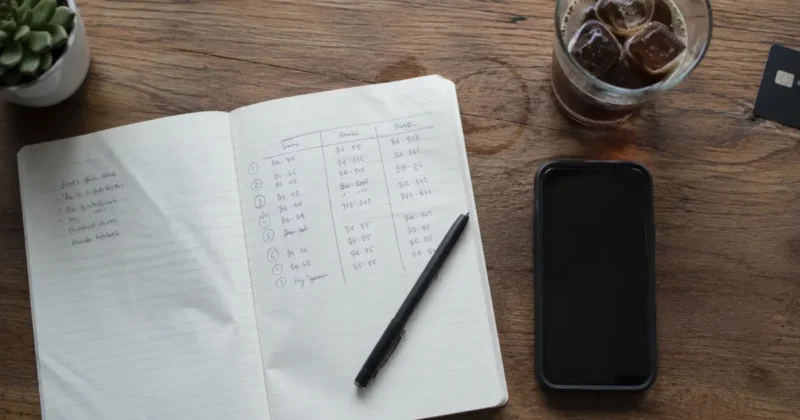 Handwritten budget comparison notes for Midjourney pricing, DALL-E pricing, and Stable Diffusion free plan