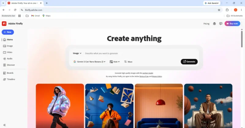 Adobe Firefly AI image generator dashboard
