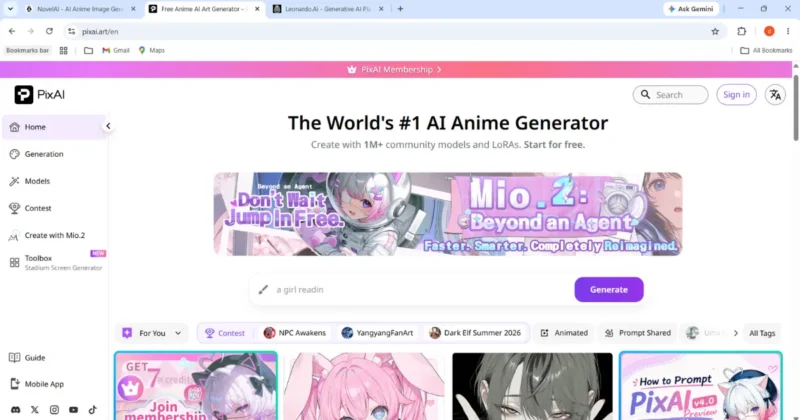 Popular AI anime art generator websites