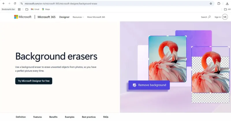 Microsoft Designer AI background remover interface
