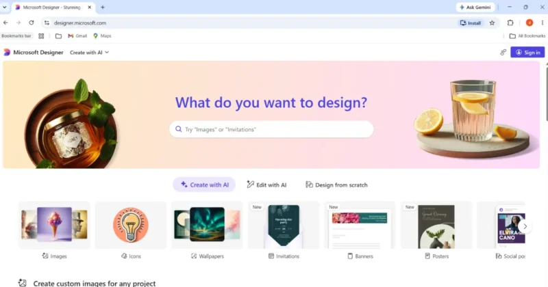 Microsoft Designer AI image generator interface