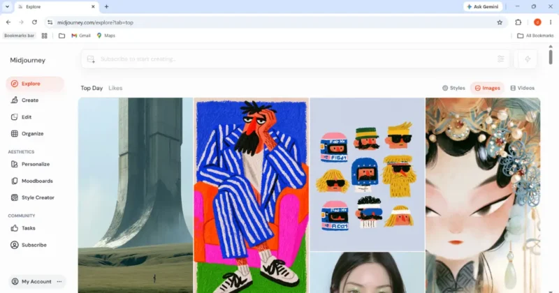 Midjourney image generation interface