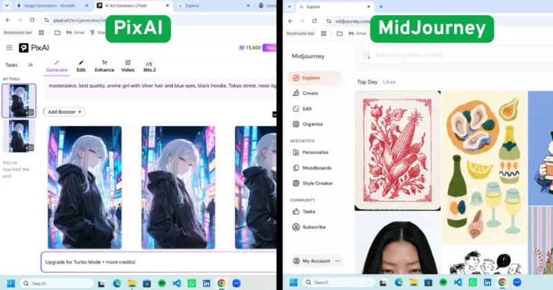 Image quality comparison between Midjourney Niji 7 and PixAI