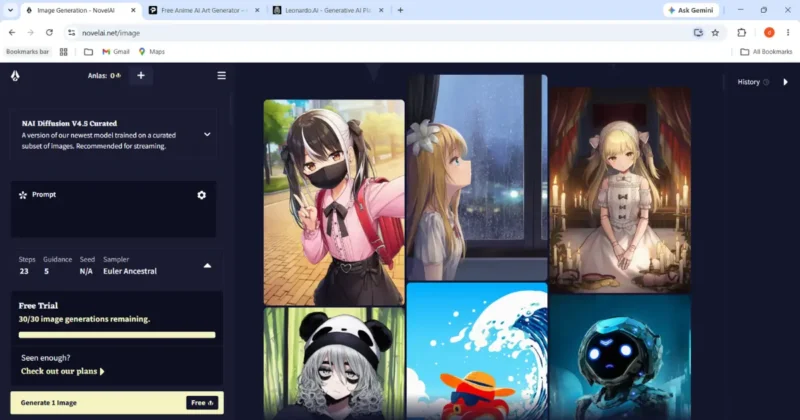 NovelAI image generation dashboard