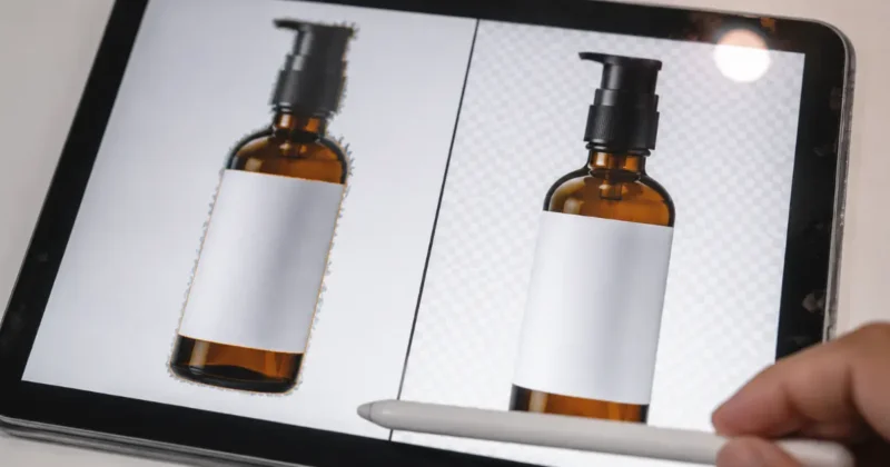 Side by side showing rough versus clean background removal results — common mistake in AI product photography workflow