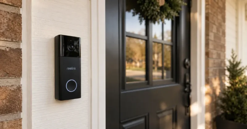 Reolink video doorbell installed beside front door no subscription local storage