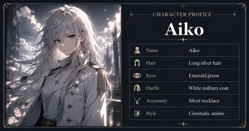 Example AI anime character bible with fixed visual traits
