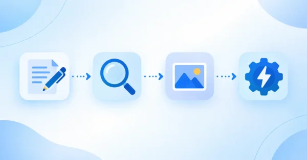 AI tools comparison 2026 — four AI tool icons connected in a workflow chain for writing, research, image and automation