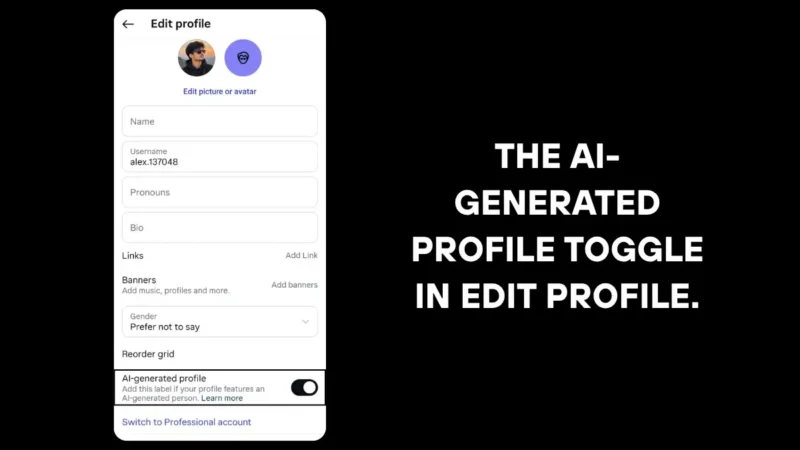 Edit Profile screen showing the AI-generated profile toggle